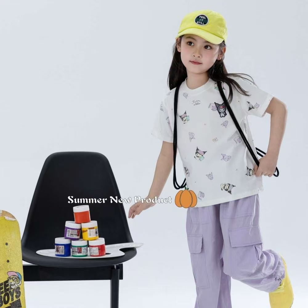 南NGT女童短袖T恤2025新款夏季女孩卡通圆领半袖纯棉上衣中大童潮