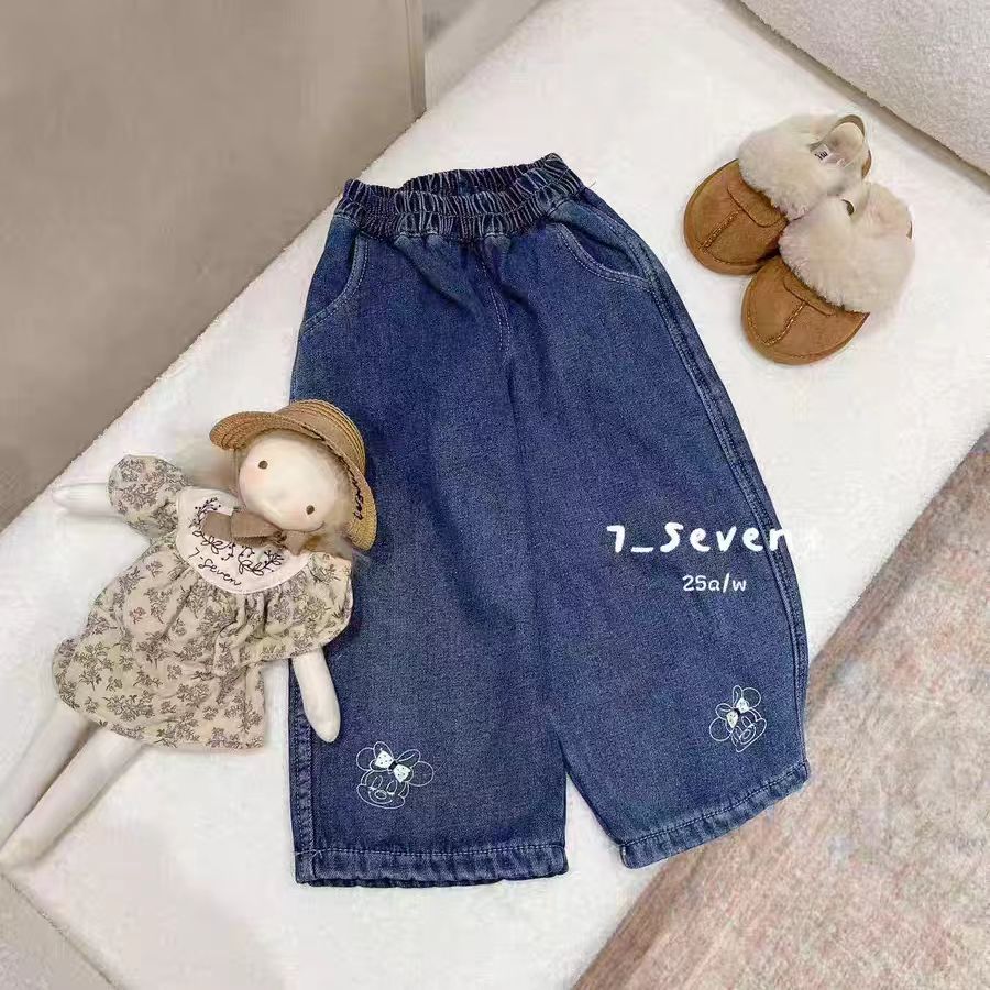 女童加绒牛仔裤2025冬季新款女孩百搭加厚直筒裤休闲裤潮90-130