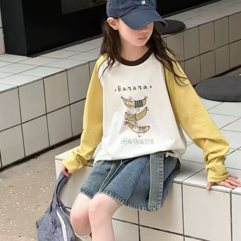 儿童秋冬打底衫2025新款女童男童拼色卡通T恤双面绒发热衣120-180