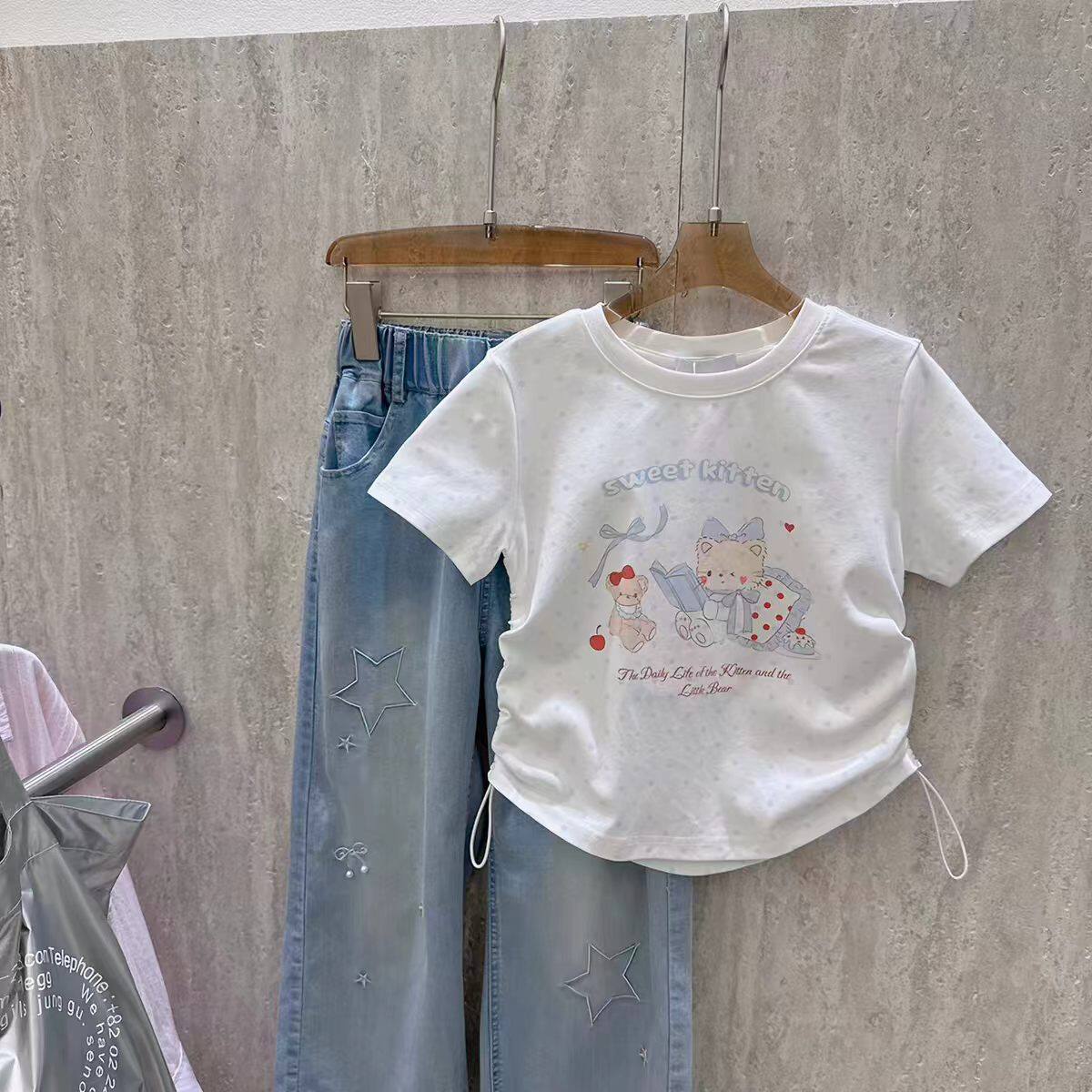 品牌女童短袖2026新款夏季女孩洋气半袖圆领辣妹T恤上衣潮120-160
