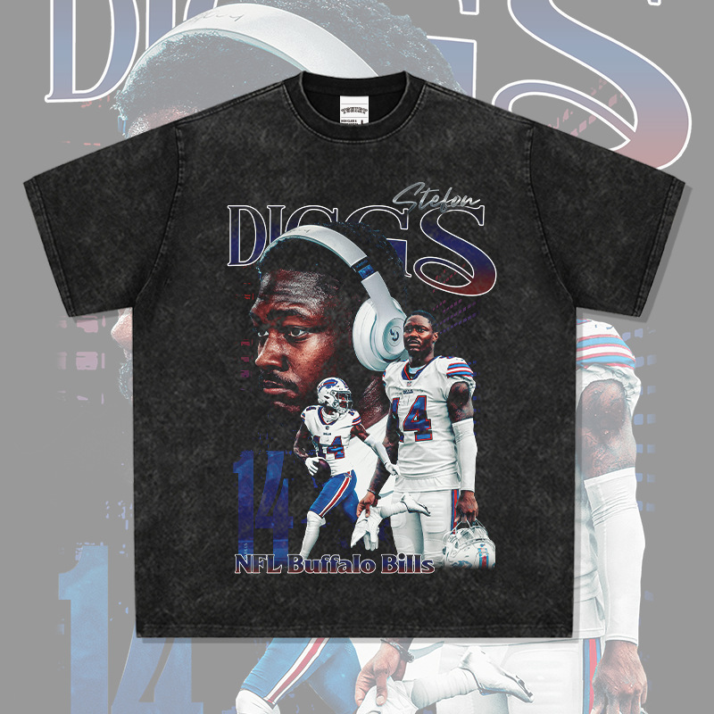 NFL 迪哥斯diggs t恤美式复古橄榄球明星vintage印花短袖男水洗潮