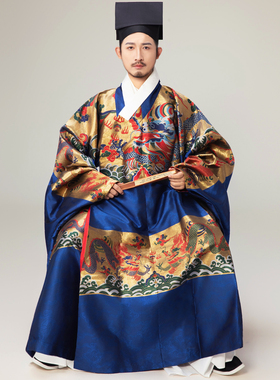 明制道袍汉服定制二品飞鱼纹赐服官服满地金中式婚礼主持人男婚服