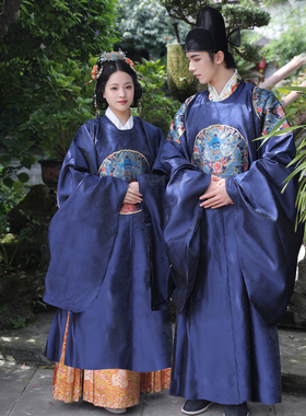 明制圆领袍汉婚中式司仪伴郎方补服四补仙鹤团龙婚服喜娘执事男女