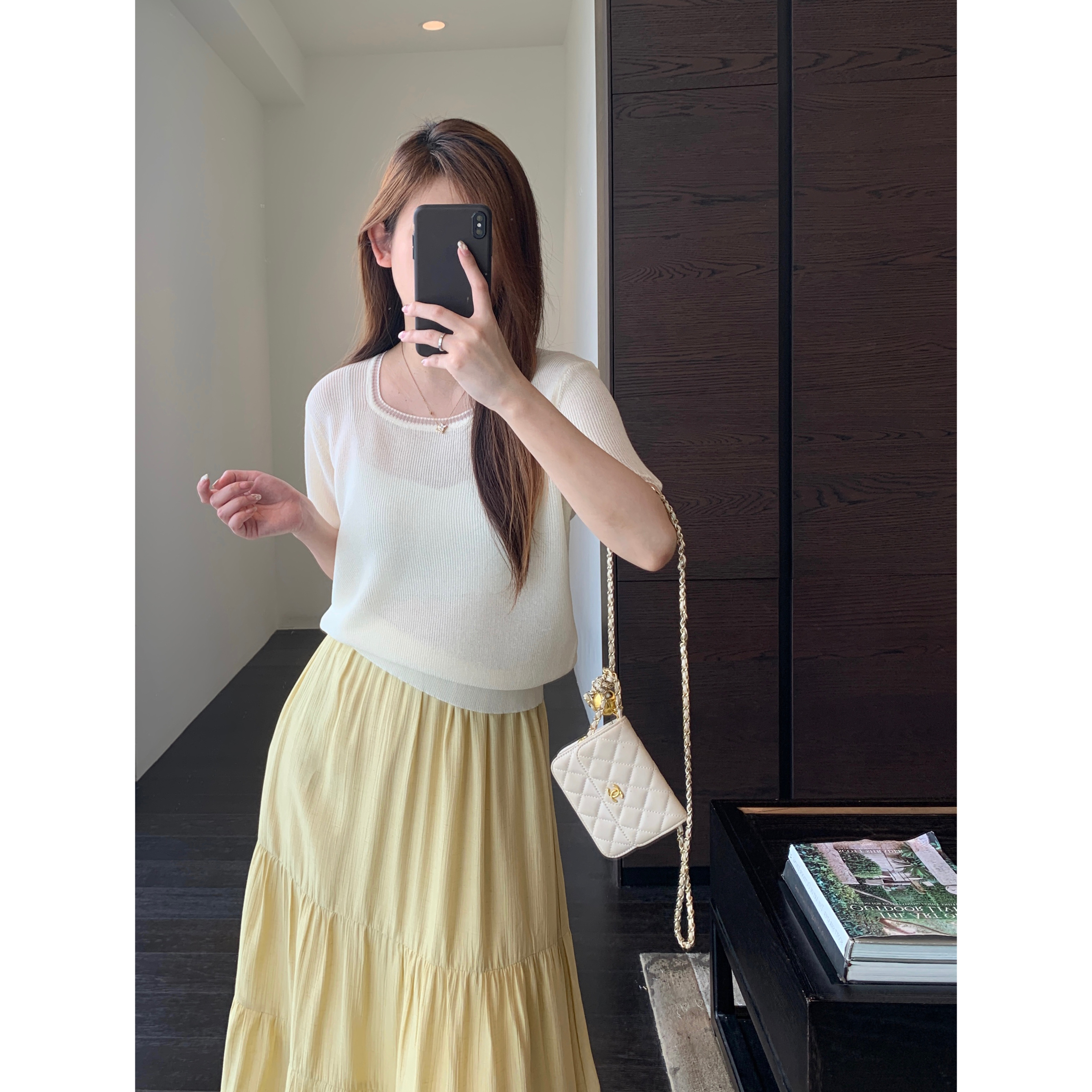 AMR UU◆巨好看的法式小资欧根纱针织小衫正肩短袖女t恤2025新款