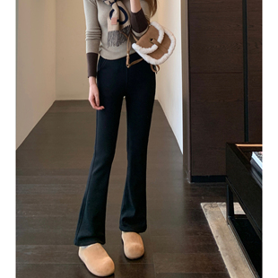 2025新款 号称神裤 女休闲裤 秋冬 ～加绒加厚高腰黑色微喇裤 AMR