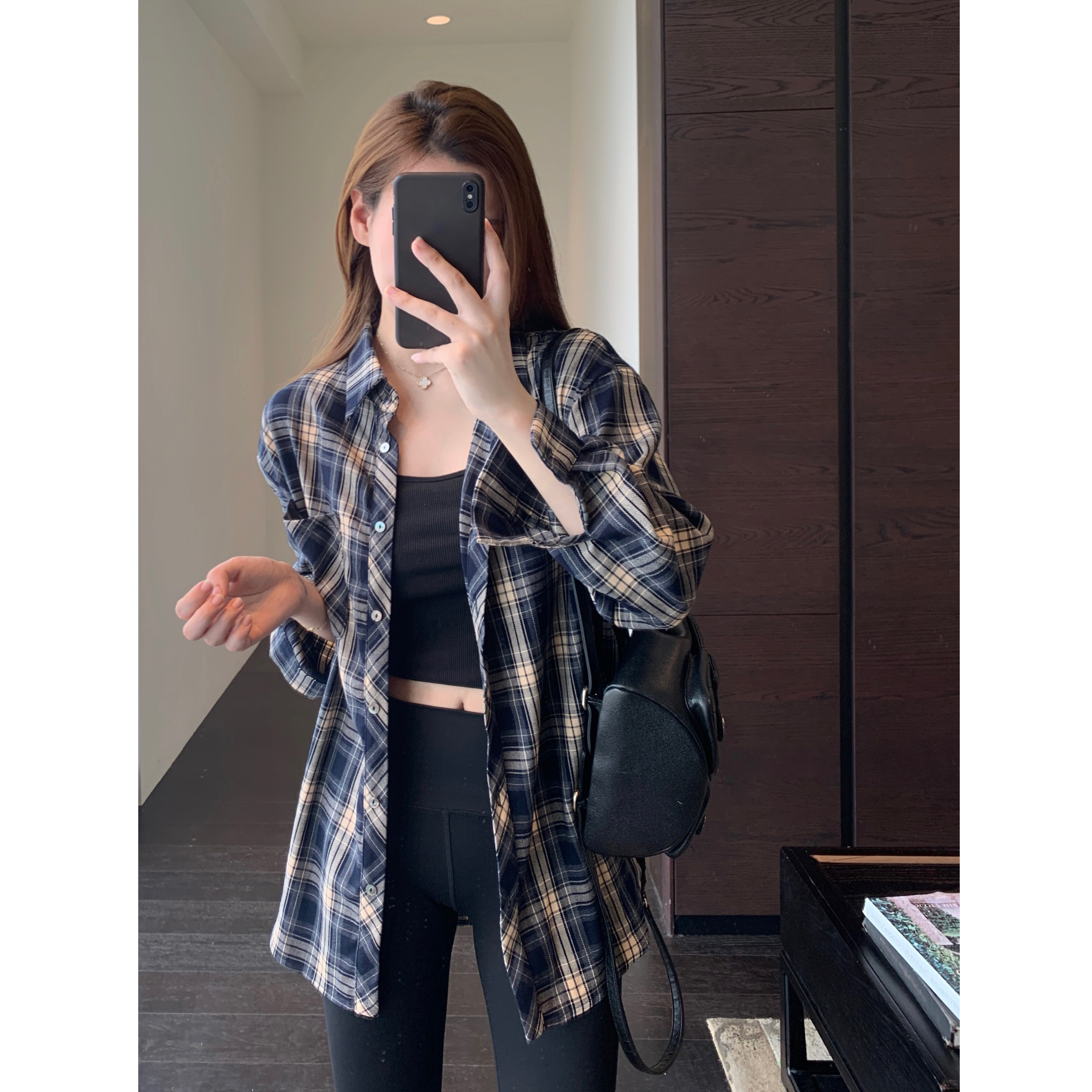 AMR UU◆减龄洋气 又a又飒的撞色格子衬衫显瘦外套上衣女秋冬新