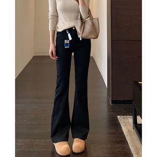 加绒加厚高腰显瘦黑色喇叭裤 显腿长 女牛仔裤 秋冬季 AMR 新款