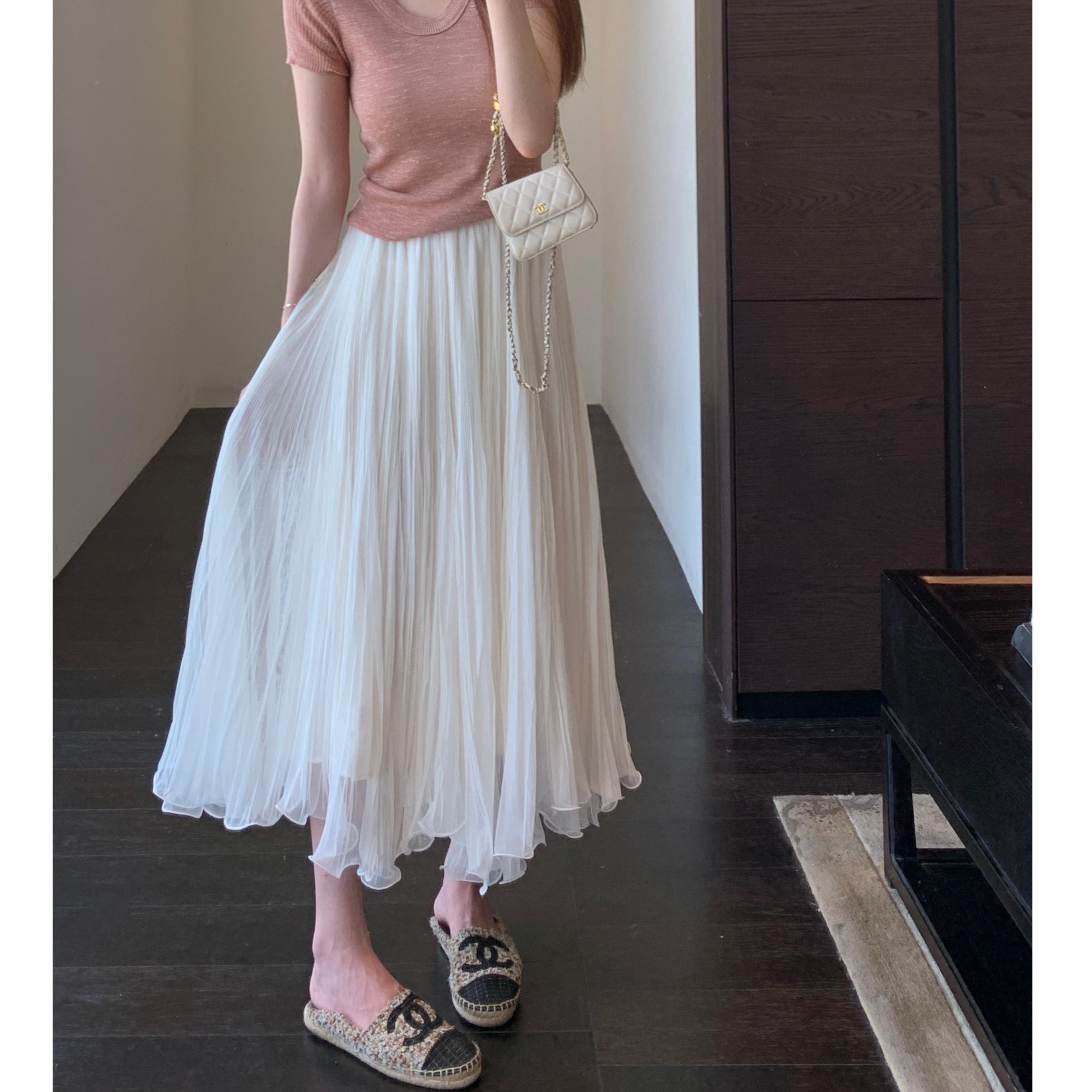 AMR UU◆飘逸浪漫 少女感网纱裙高腰显瘦百褶长裙半身裙女秋冬新