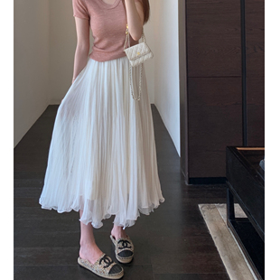 AMR UU◆飘逸浪漫 少女感网纱裙高腰显瘦百褶长裙半身裙女秋冬新