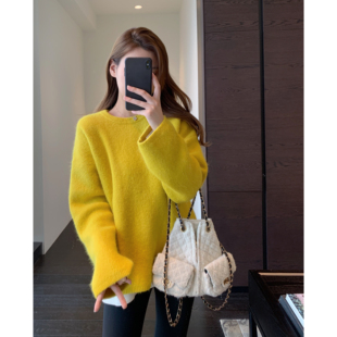AMR 少女感～颜色好美显白减龄慵懒舒适保暖针织毛衣女秋冬新