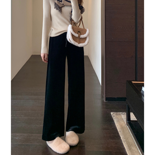 女小黑裤 AMR 高腰显瘦直筒垂感加绒直筒阔腿裤 显腿长 秋冬新