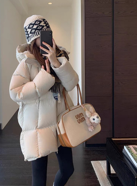 AMR UU◆暖暖过冬 高品质白鸭绒泡芙中长款连帽羽绒服女秋冬新款