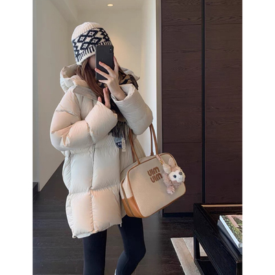 AMR UU◆暖暖过冬 高品质白鸭绒泡芙中长款连帽羽绒服女秋冬新款