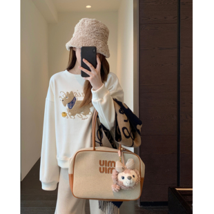 加绒加厚卡通刺绣圆领无帽卫衣外套女2025新款 一眼喜欢 AMR