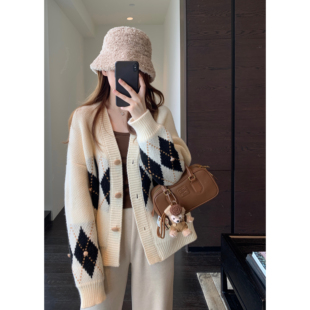 外套女毛衣秋冬2025新 慵懒范～oversize宽松显瘦提花开衫 AMR