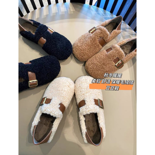 加绒保暖毛毛鞋 冬季 加绒乐福鞋 圆头外穿毛绒豆豆鞋 AMR 女新款
