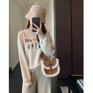 加绒圆领卡通刺绣正肩卫衣外套女上衣2025新款 时髦减龄 AMR