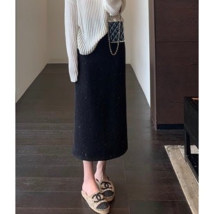 暗闪亮片半裙高腰开叉半身裙女2025新款 轻奢高级感 秋冬 AMR