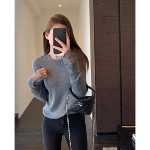 女毛衣2026新款 AMR 设计感小众蕾丝拼接针织打底衫 温柔甜美