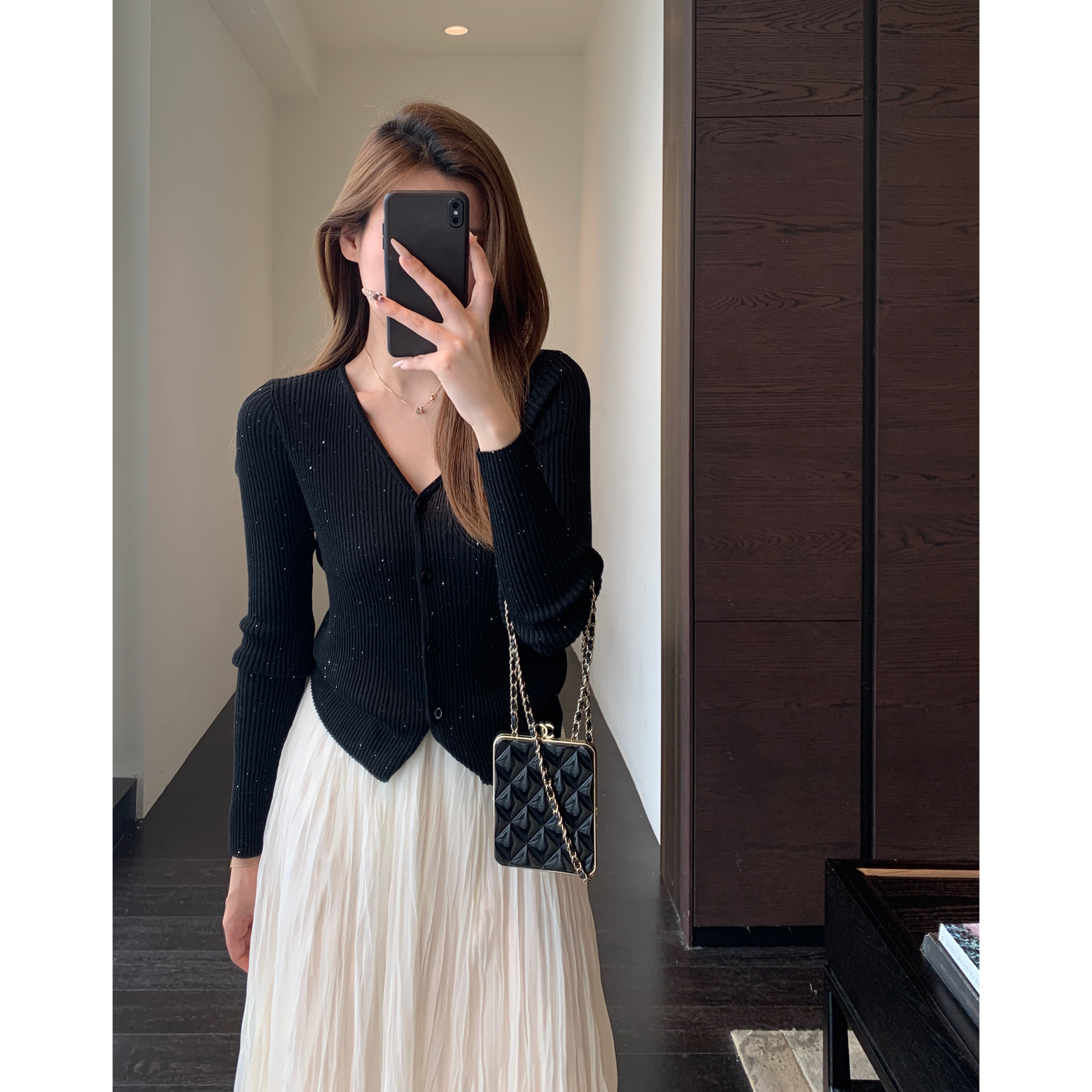 AMR UU◆氛围感 时髦亮片纱修身显瘦针织开衫毛衣女上衣春夏新款