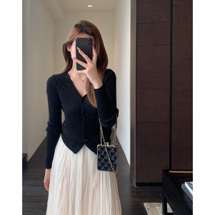 毛衣女上衣春夏新款 氛围感 显瘦针织开衫 时髦亮片纱修身 AMR