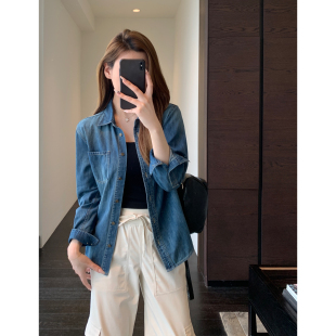 短款 AMR 高品质复古牛仔衬衫 时髦慵懒 外套女上衣春夏2026新