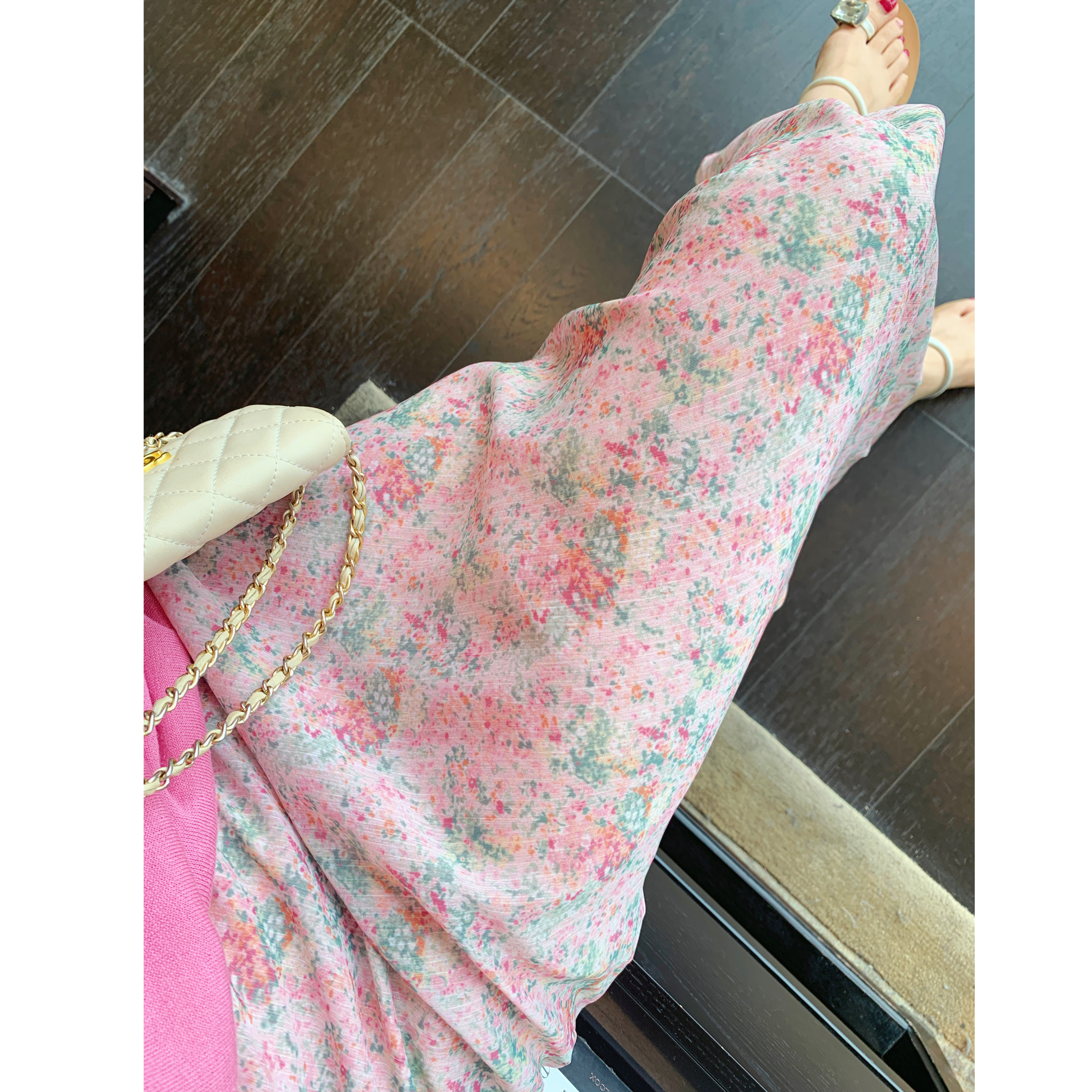 AMR UU◆少女感 飘逸浪漫高腰显瘦鱼尾长裙印花半身裙女春夏新款