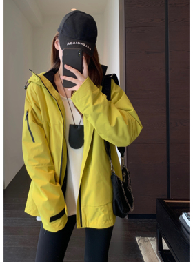 AMR UU◆酷帅时髦 高品质三合一加绒宽松黑色冲锋衣外套女秋冬新