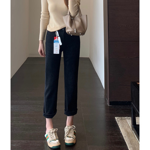 AMR UU◆显腿长 小个子九分法棍牛仔裤高腰直筒烟管裤女秋冬新款