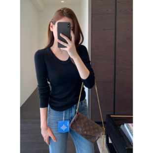 客供羊毛混纺舒适保暖针织毛衣女打底衫 时髦U领 秋冬新 AMR