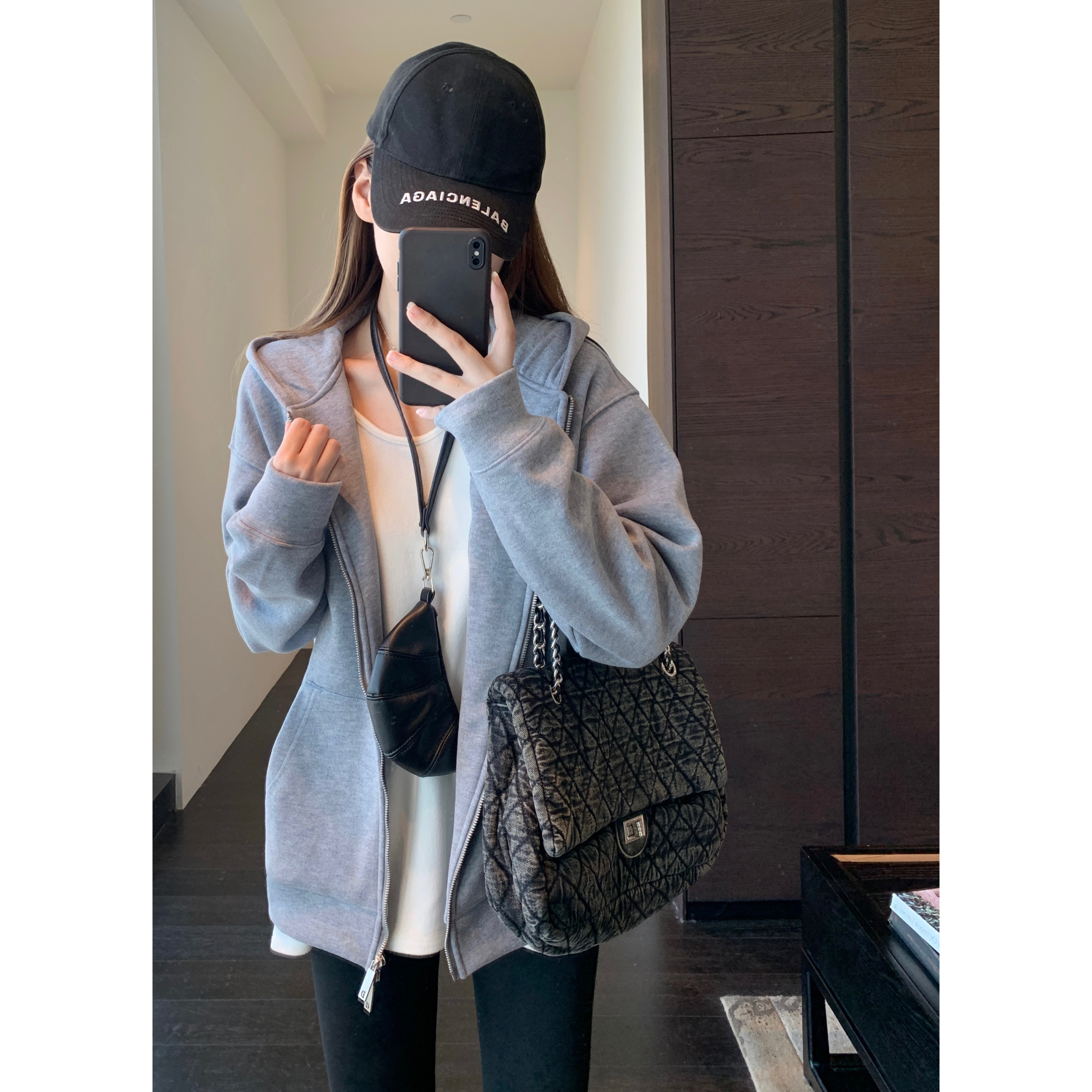 AMR UU◆慵懒氛围感 含羊毛加绒加厚保暖卫衣连帽外套女秋冬新款