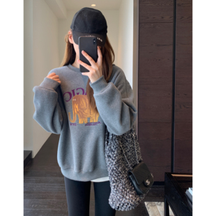 加绒加厚保暖显瘦圆领卫衣女上衣秋冬2025新款 俏皮减龄 AMR