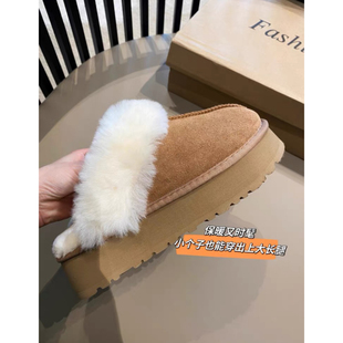 显腿长厚底外穿毛绒拖鞋 小个子雪地靴 半拖女靴子秋冬 AMR