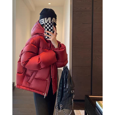 AMR UU◆轻奢鹅绒服 蓬松保暖鹅绒连帽厚外套短款羽绒服女秋冬