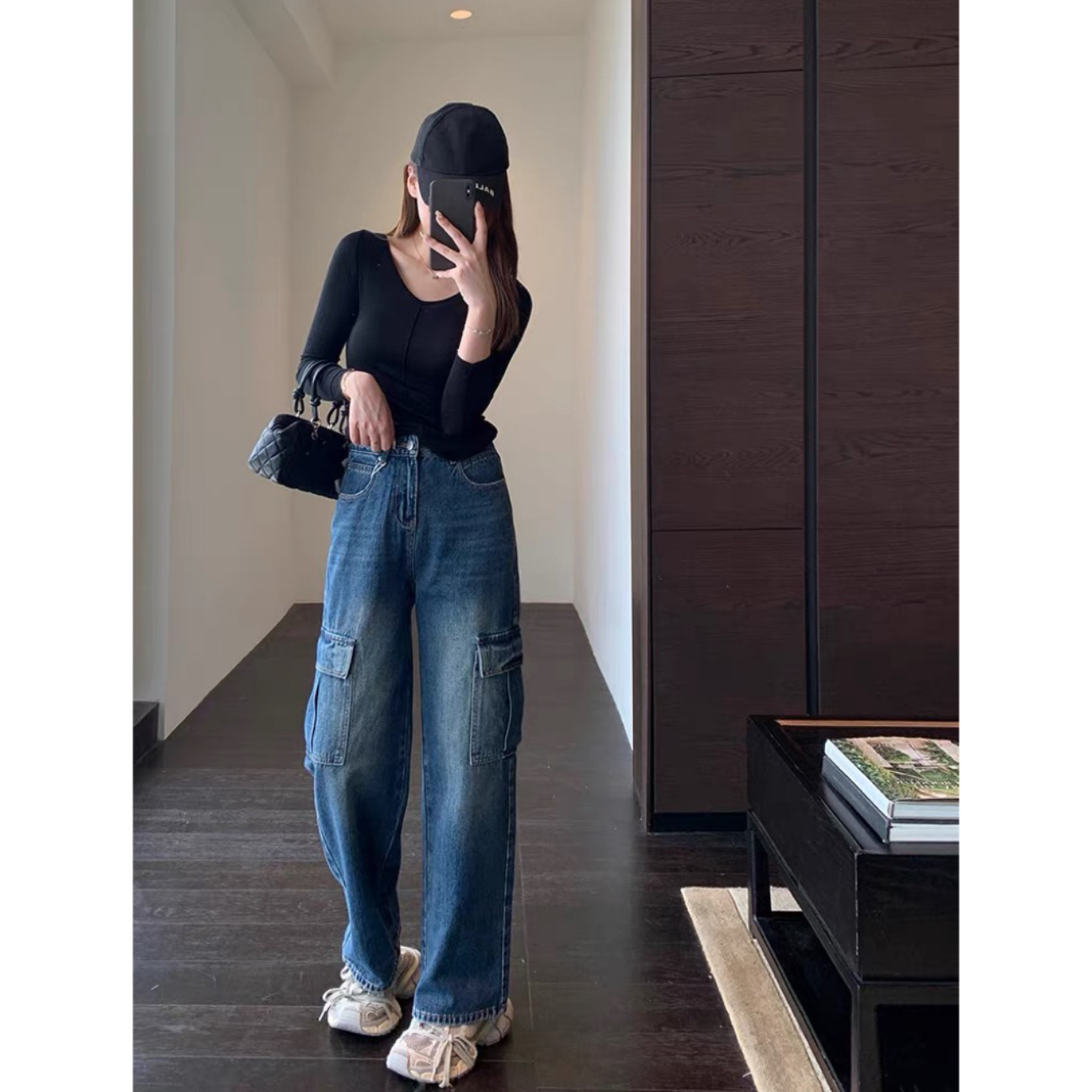 AMR UU◆火爆裤型 酷帅工装牛仔裤高腰显瘦直筒阔腿裤女秋冬新款,女装/女士精品,牛仔裤,淘宝优惠券,粉丝福利购,淘宝优惠卷