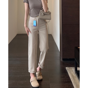 女2026新款 柜上4000 九分牛仔裤 春夏 高腰显瘦浅色直筒裤 AMR