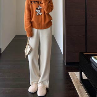 加绒阔腿裤 AMR 加厚一体绒高腰宽松直筒裤 一条过冬 女秋冬新