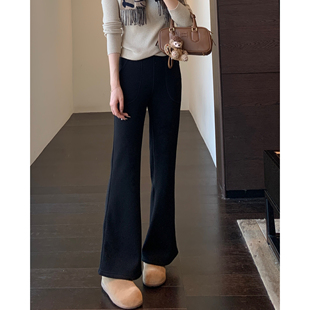 女秋冬新款 大长腿 女喇叭裤 加绒加厚高腰显瘦直筒小黑裤 AMR