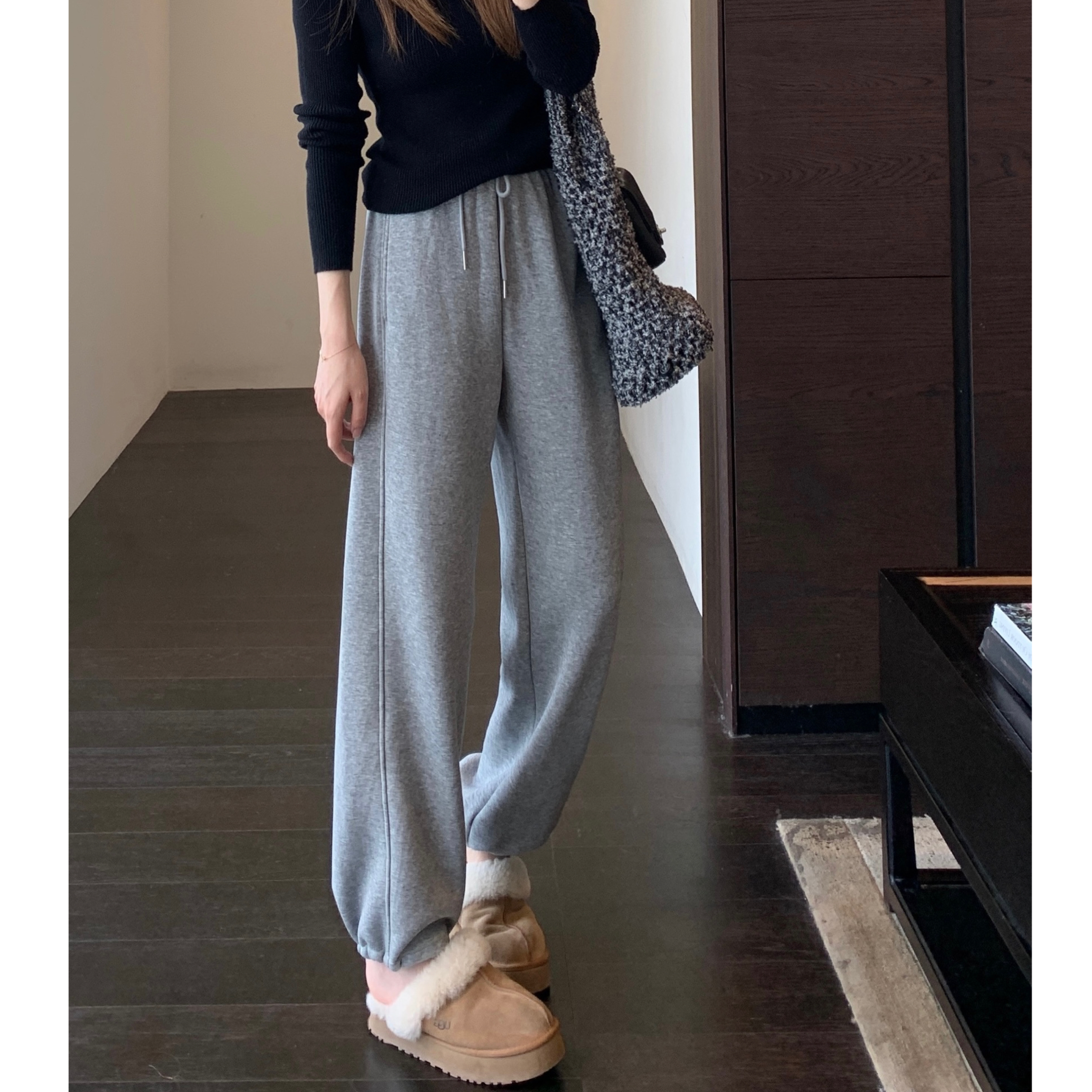 AMR UU◆一条过冬 加绒加厚两穿直筒裤休闲卫裤女2025新款秋冬季