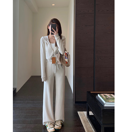 AMR UU◆神仙面料保暖发热羊毛混纺卫衣直筒阔腿裤套装女秋冬新