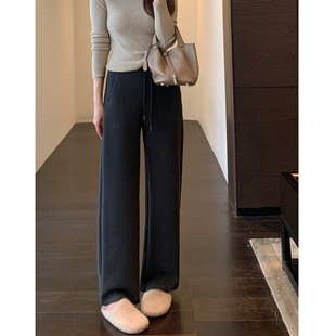 女2025新款 AMR 加绒加厚高腰宽松休闲直筒阔腿裤 显腿长 秋冬