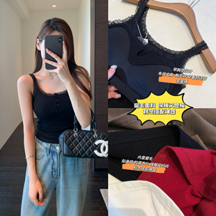 内里磨毛保暖塑形显瘦带胸垫背心女秋冬新款 蕾丝边太美 AMR