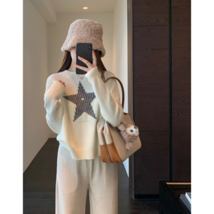 慵懒时髦五角星提花针织衫 氛围感拉满 毛衣女上衣秋冬新 AMR