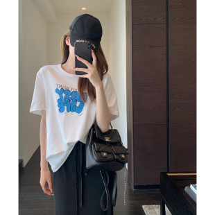 宽松显瘦T恤女2026新款 美式 时髦撞色字母短袖 春夏 休闲 AMR
