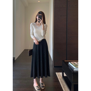 bling星空半身裙高腰A字裙显瘦小黑裙女秋冬新款 美爆啦 AMR