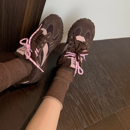 AMR UU◆配色好美 厚底鞋加绒休闲运动鞋德训阿甘鞋女2024秋冬新