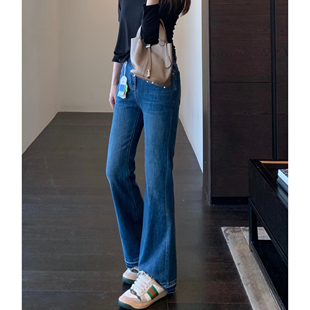 型正 版 高品质高腰显瘦微喇裤 深色阔腿牛仔裤 AMR 女秋冬新款