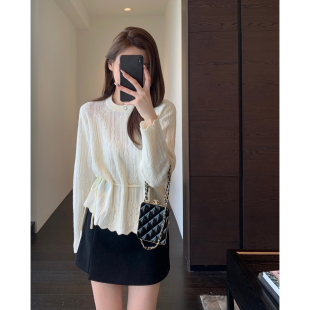 女上衣2026早春新款 法式 重工提花收腰显瘦针织衫 温柔 AMR