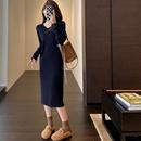 连衣裙女秋冬新款 AMR 气质V领针织裙显瘦小黑裙中长款 博主范