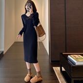 AMR 气质V领针织裙显瘦小黑裙中长款 连衣裙女秋冬新款 博主范